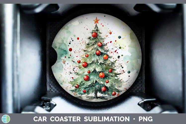 Watercolor Christmas Cmas Tree Car Coaster Sublimation Coast