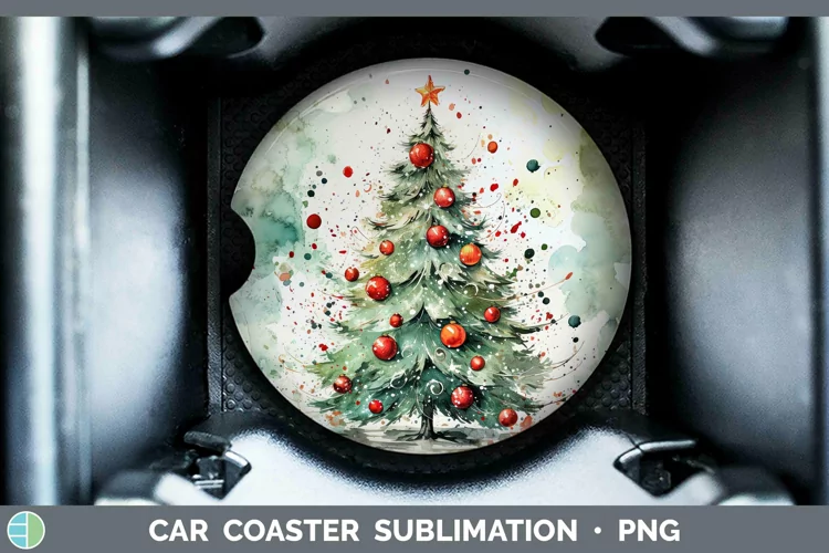 Watercolor Christmas Cmas Tree Car Coaster Sublimation Coast