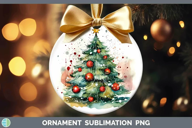Watercolor Christmas Cmas Tree Ornament Sublimation Bauble D