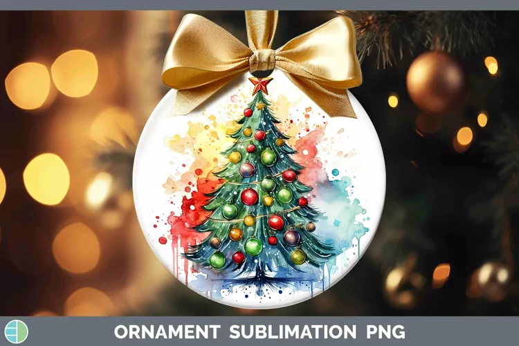 Watercolor Christmas Cmas Tree Ornament Sublimation Bauble D