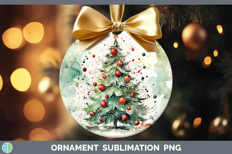 Watercolor Christmas Cmas Tree Ornament Sublimation Bauble D