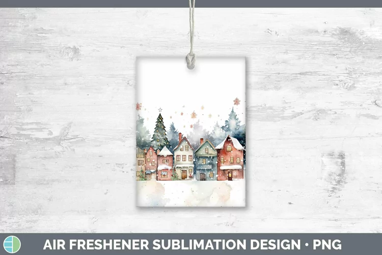 Watercolor Christmas Cmas Village Air Freshener Sublimation