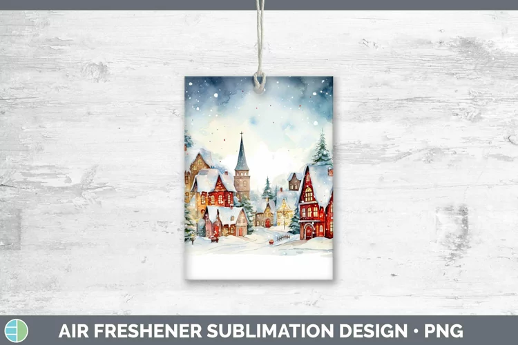 Watercolor Christmas Cmas Village Air Freshener Sublimation
