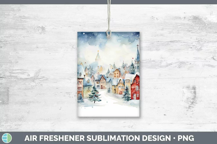 Watercolor Christmas Cmas Village Air Freshener Sublimation
