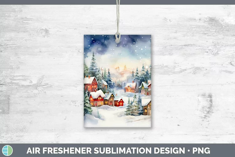Watercolor Christmas Cmas Village Air Freshener Sublimation