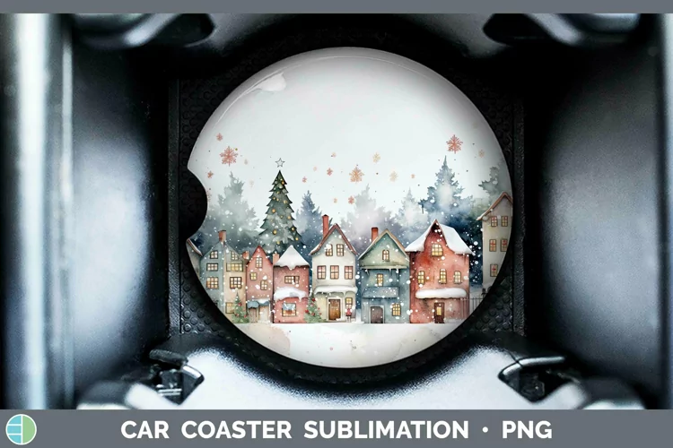 Watercolor Christmas Cmas Village Car Coaster Sublimation Co