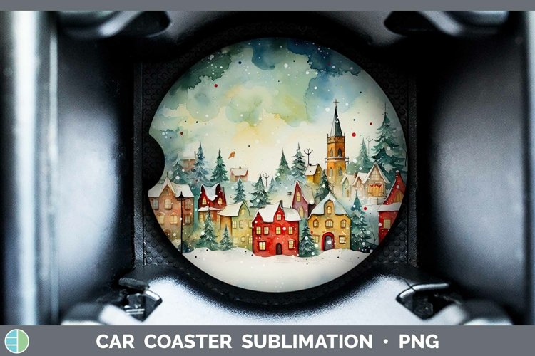 Watercolor Christmas Cmas Village Car Coaster Sublimation Co