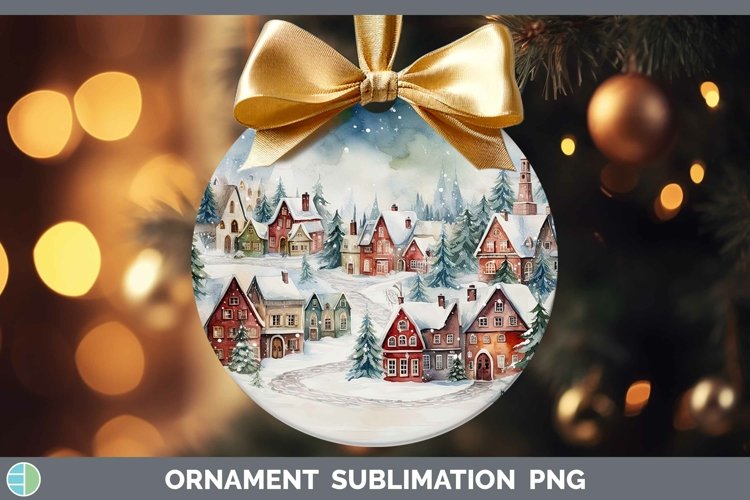 Watercolor Christmas Cmas Village Ornament Sublimation Baubl