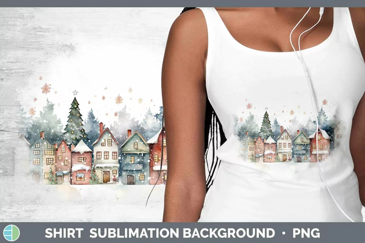 Watercolor Christmas Cmas Village Shirt Sublimation Sublimat