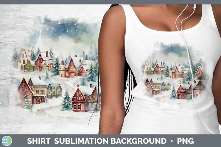 Watercolor Christmas Cmas Village Shirt Sublimation Sublimat