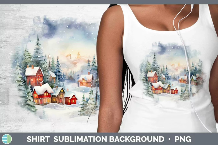 Watercolor Christmas Cmas Village Shirt Sublimation Sublimat