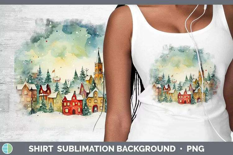 Watercolor Christmas Cmas Village Shirt Sublimation Sublimat