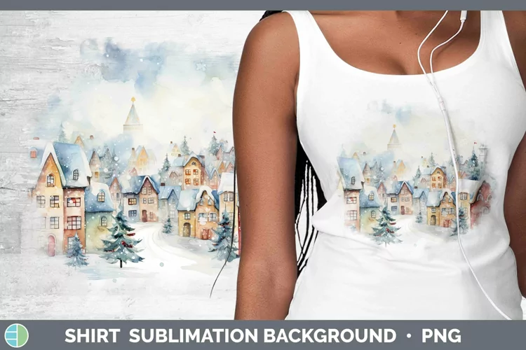Watercolor Christmas Cmas Village Shirt Sublimation Sublimat