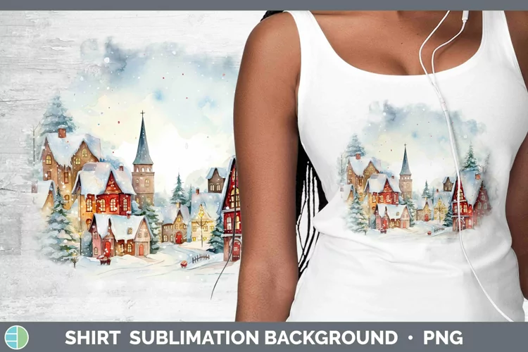Watercolor Christmas Cmas Village Shirt Sublimation Sublimat