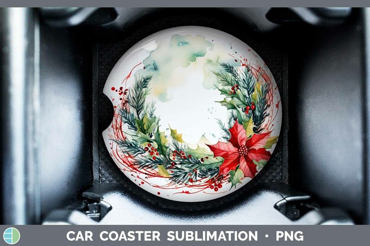 Watercolor Christmas Cmas Wreath Car Coaster Sublimation Coa