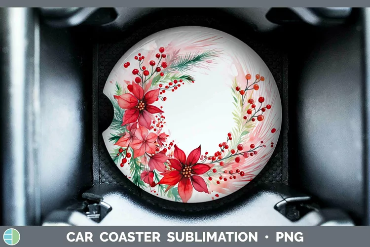 Watercolor Christmas Cmas Wreath Car Coaster Sublimation Coa
