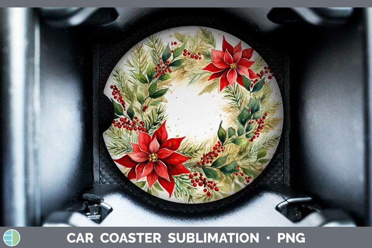 Watercolor Christmas Cmas Wreath Car Coaster Sublimation Coa