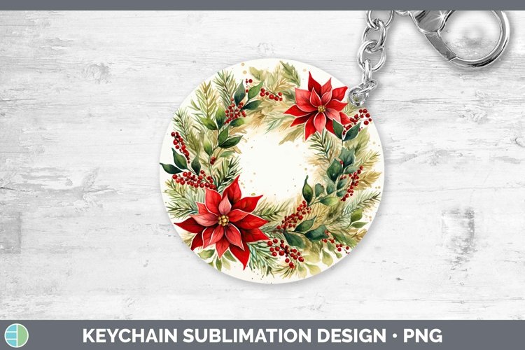 Watercolor Christmas Cmas Wreath Keychain Sublimation Keyrin