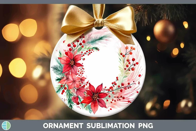 Watercolor Christmas Cmas Wreath Ornament Sublimation Bauble