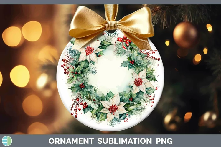 Watercolor Christmas Cmas Wreath Ornament Sublimation Bauble
