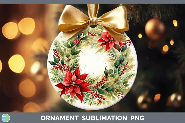 Watercolor Christmas Cmas Wreath Ornament Sublimation Bauble