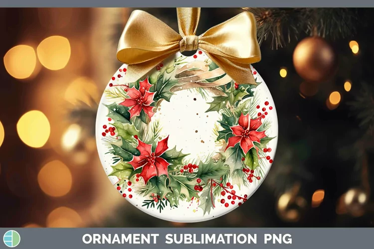 Watercolor Christmas Cmas Wreath Ornament Sublimation Bauble