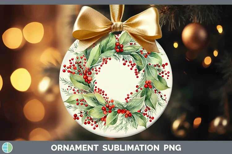 Watercolor Christmas Cmas Wreath Ornament Sublimation Bauble