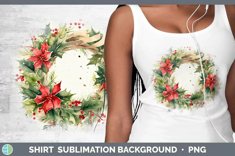Watercolor Christmas Cmas Wreath Shirt Sublimation Sublimati