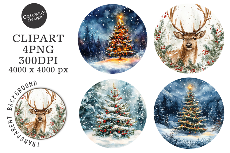 Watercolor Christmas Coaster Clipart
