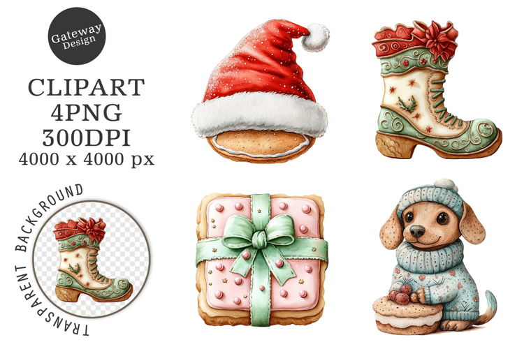 Watercolor Christmas Cookie Clipart