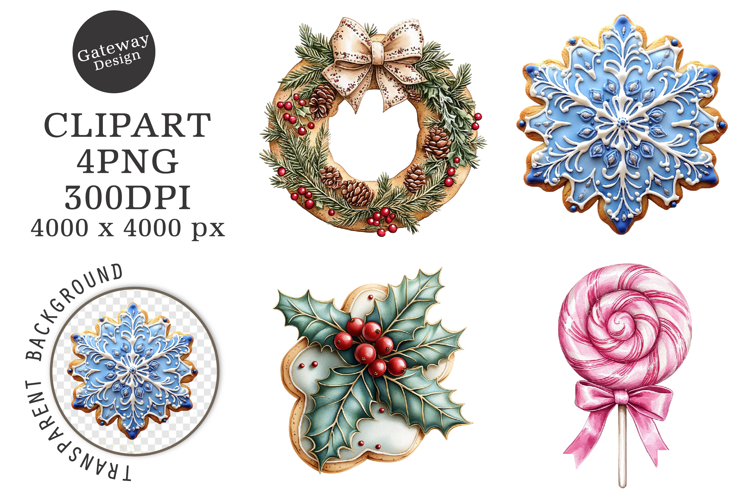 Watercolor Christmas Cookie Clipart