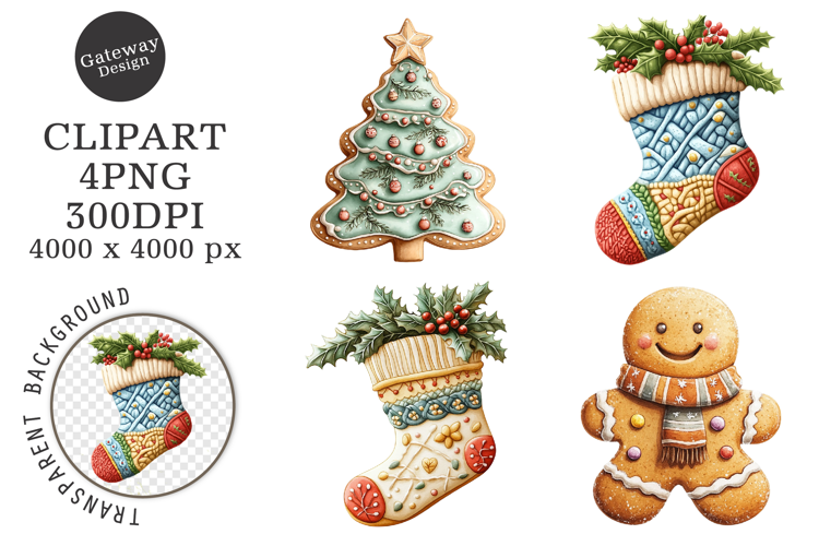 Watercolor Christmas Cookie Clipart