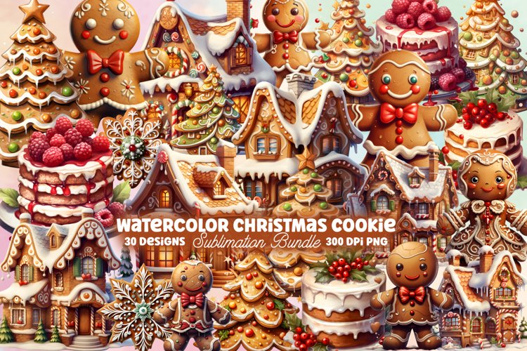 Watercolor Christmas Cookie Clipart Bundle, Christmas PNG