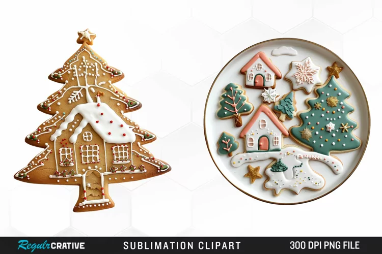 Watercolor Christmas Cookie House Clipart