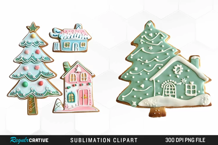 Watercolor Christmas Cookie House Art Clipart