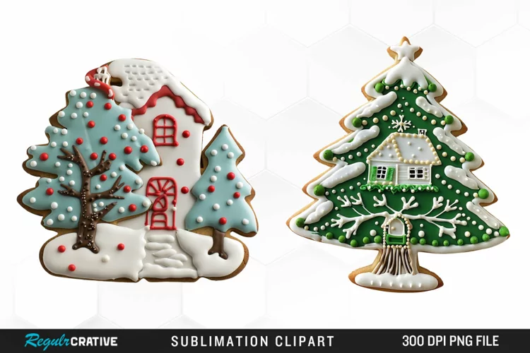 Watercolor Christmas Cookie House Clipart