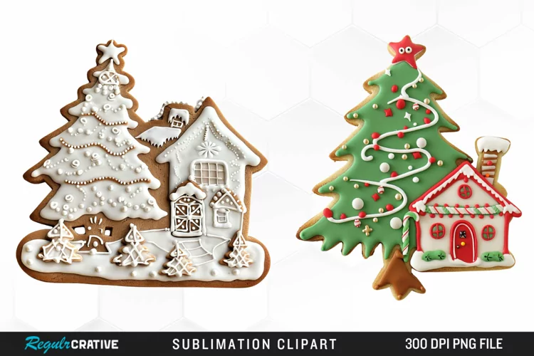 Watercolor Christmas Cookie House Art Clipart