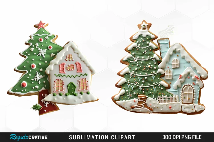 Watercolor Christmas Cookie House Clipart