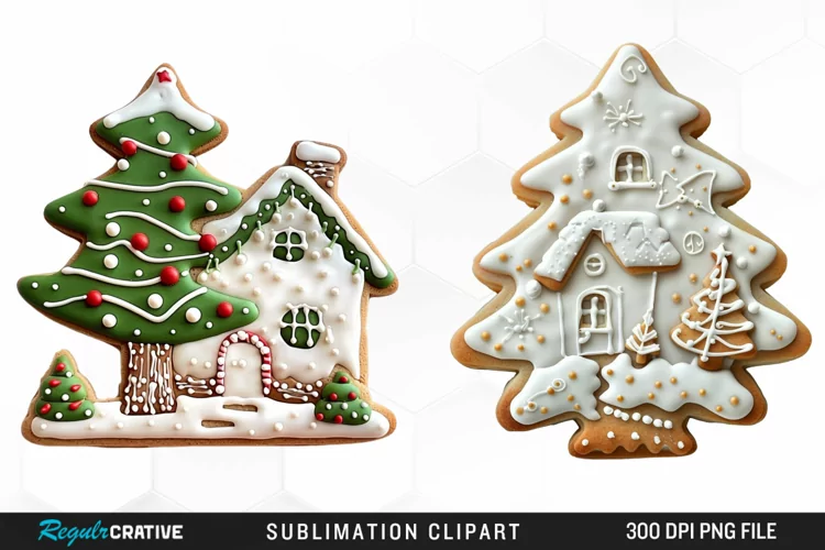 Watercolor Christmas Cookie House Clipart