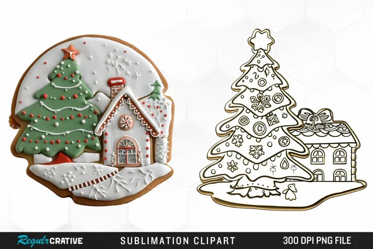 Watercolor Christmas Cookie House Clipart