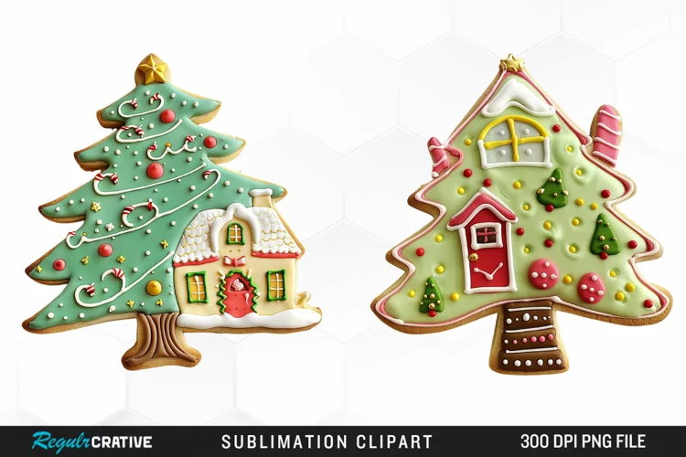 Watercolor Christmas Cookie House Clipart