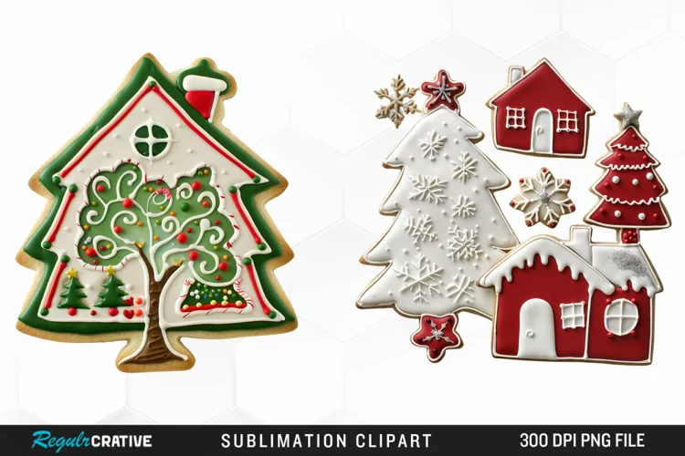 Watercolor Christmas Cookie House Art Clipart