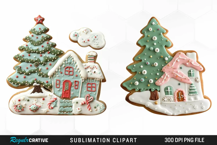 Watercolor Christmas Cookie House Clipart