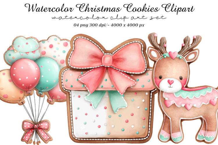 Watercolor Christmas Cookies Clipart
