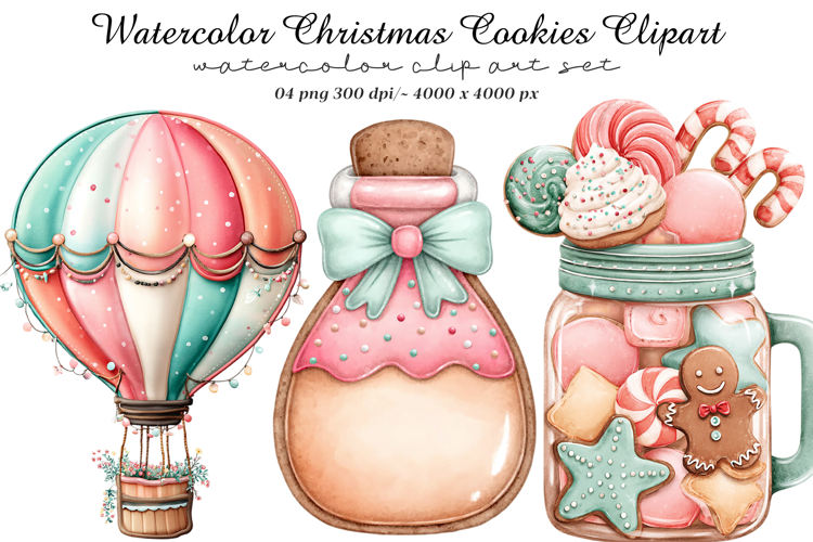 Watercolor Christmas Cookies Clipart