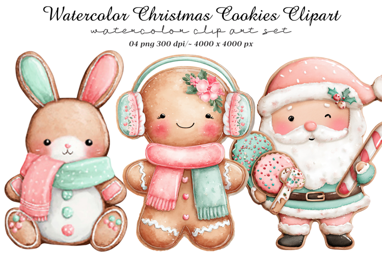 Watercolor Christmas Cookies Clipart