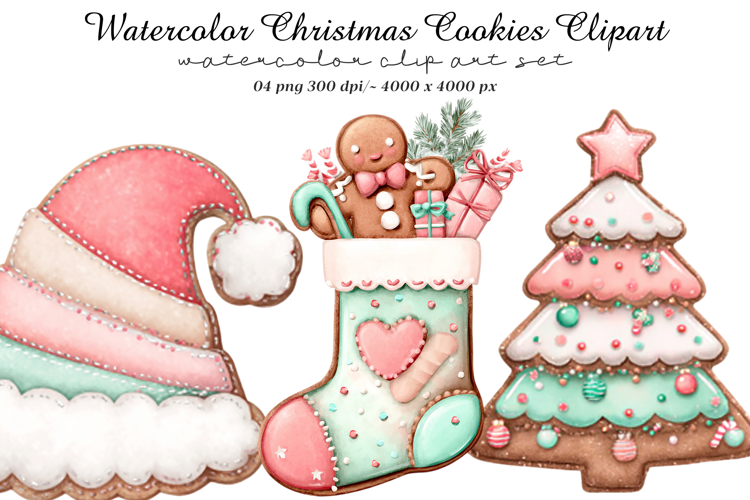 Watercolor Christmas Cookies Clipart