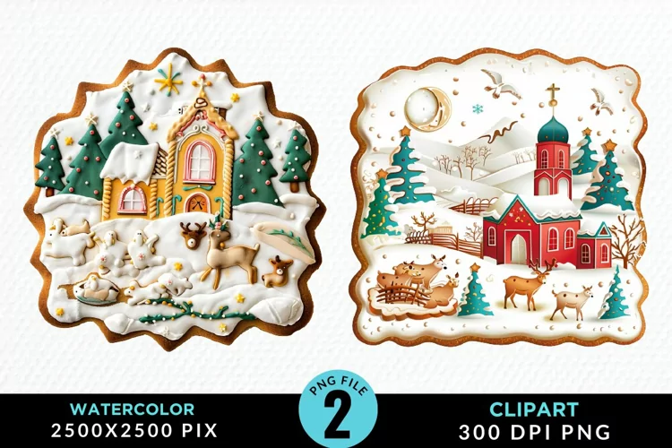 Watercolor Christmas Cookies Art Clipart