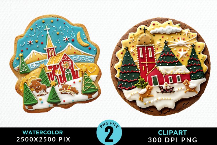 Watercolor Christmas Cookies PNG Set Clipart example image 1