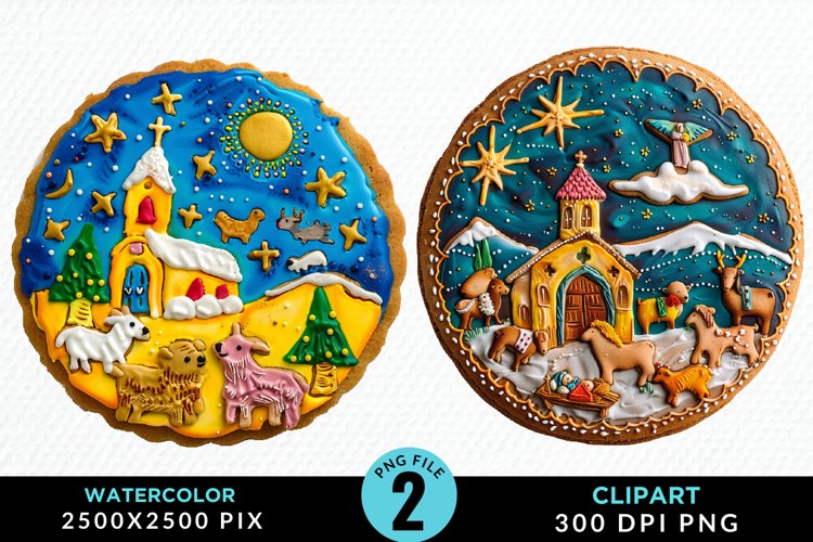 Watercolor Christmas Cookies PNG Set Clipart